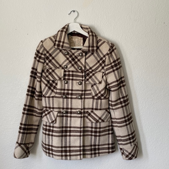 22 DECEMBER Jackets & Blazers - 22 Mocha Chocolate Plaid Wool Pea Coat